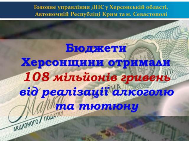 Бюджет Херсонщины пополнился на 108 млн. гривен от реализации алкоголя и табака
