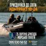 Військовослужбовець морської піхоти ЗСУ, що стоїть на фоні українського прапора