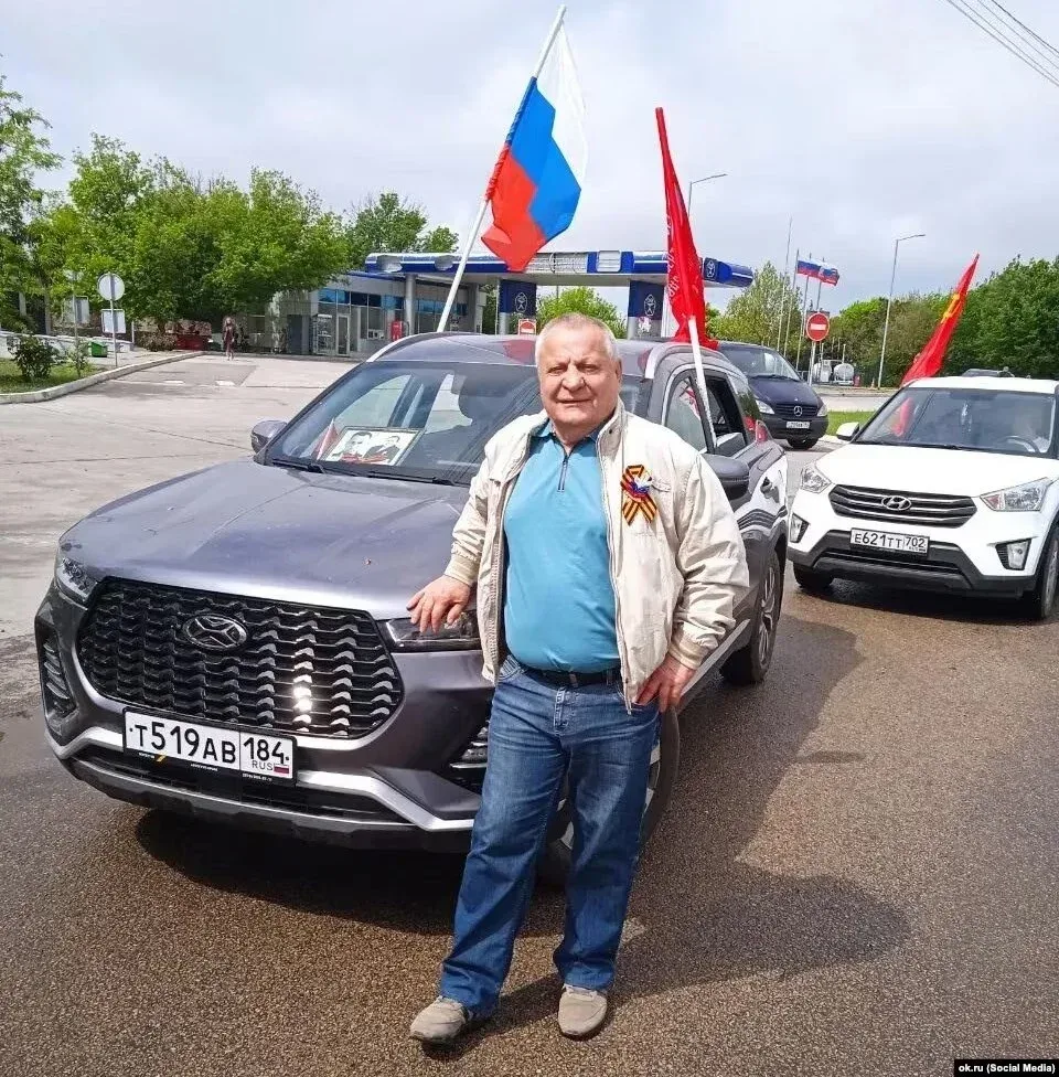 Скріншоти публікацій Федора Анікієвича з російськими прапорами та георгіївськими стрічками 1