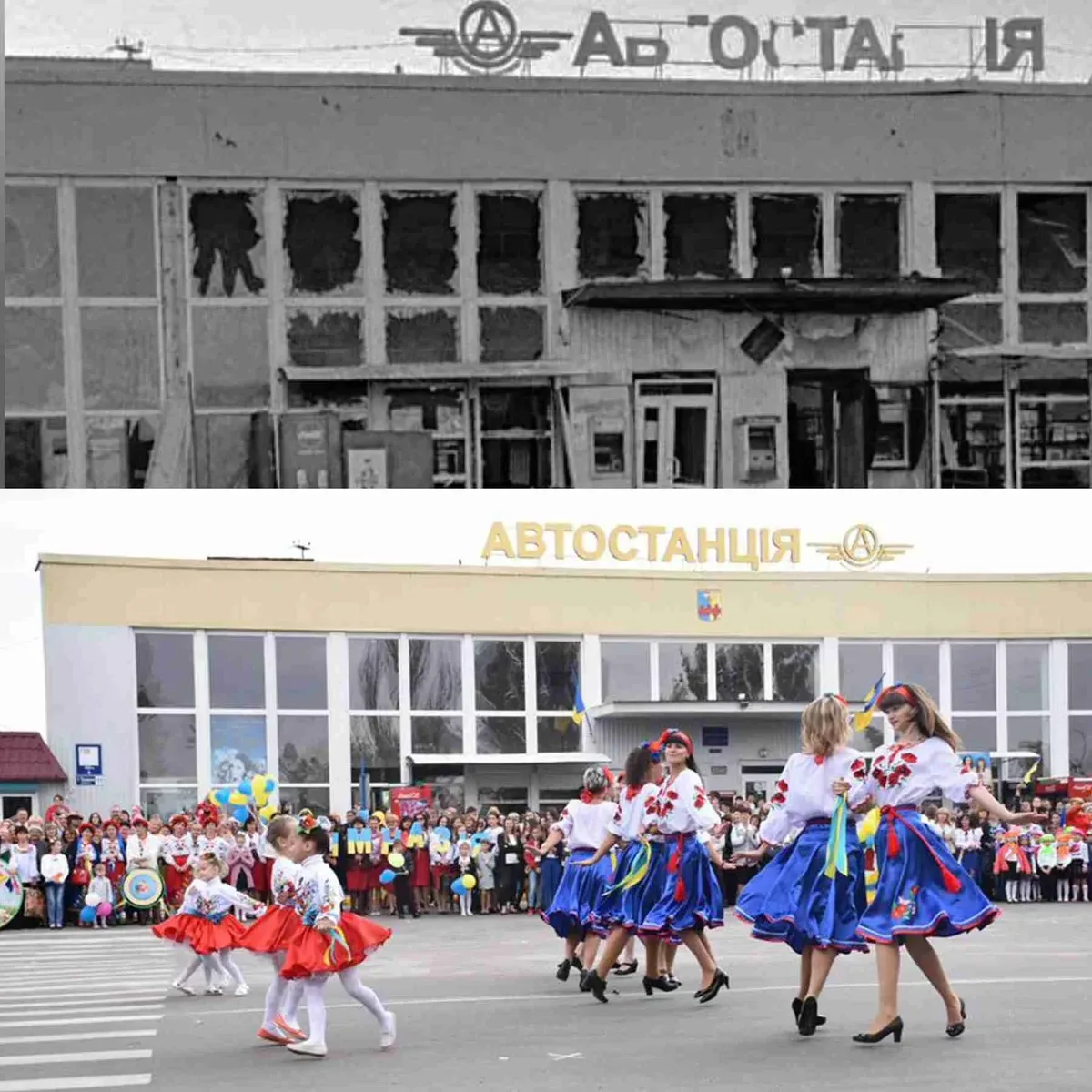 Зруйнована будівля в Голій Пристані, Херсонська область, на тлі похмурого неба 1