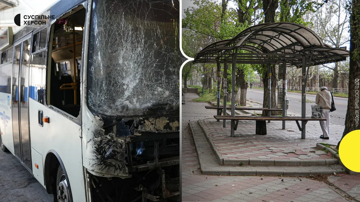 Тролейбус у Херсоні, рух якого тимчасово зупинено через обстріли та дронові атаки російських військ 7