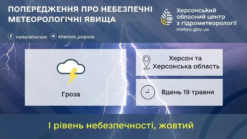 Херсонщину та Херсон 19 травня очікує гроза та туман, на заході області — надзвичайна пожежна небезпека