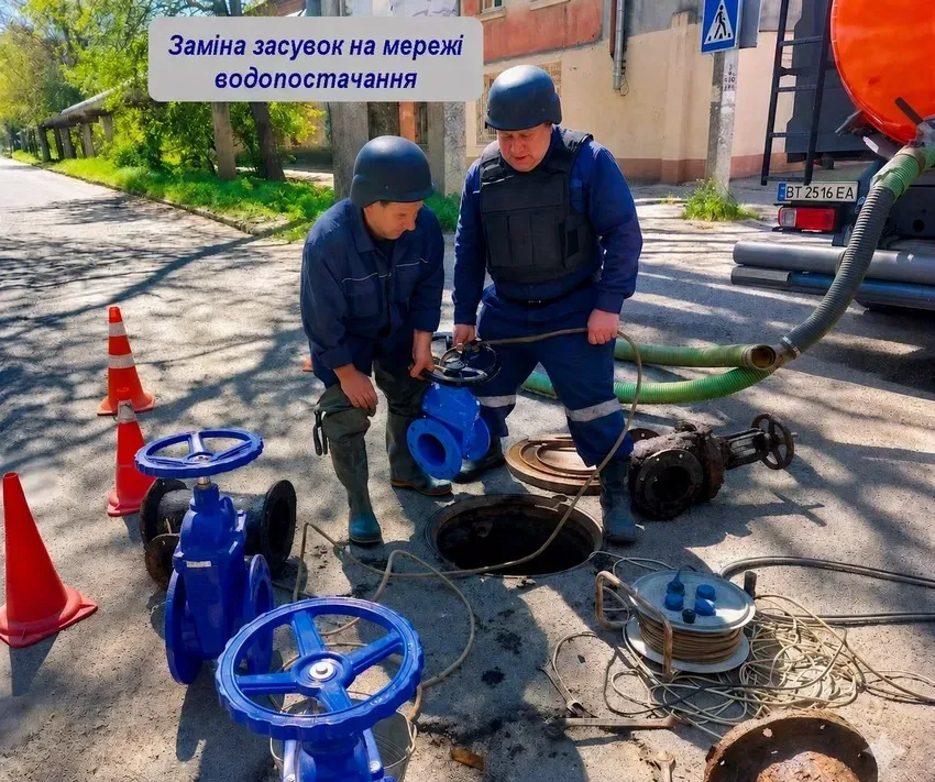 Працівники Херсонського водоканалу усувають витік води на вулицях міста, пошкоджені труби 6