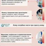 Схематичне зображення, що показує, як складна інформація перетворюється на зрозумілу, на тлі табличок з текстом