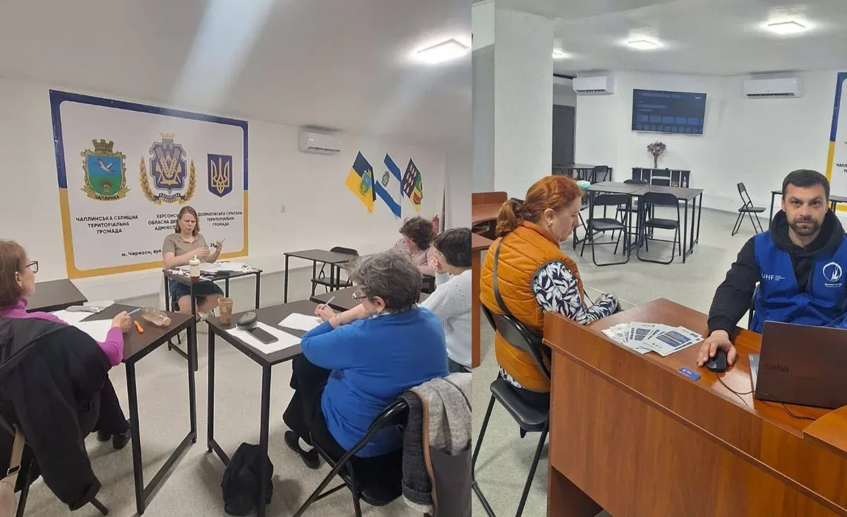 Група людей на психологічному тренінгу в центрі допомоги переселенцям з Херсона у Черкасах 2