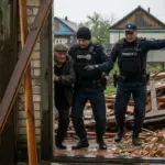 Поліцейські евакуюють літнього чоловіка з прифронтового села на Херсонщині, де активні ворожі дрони