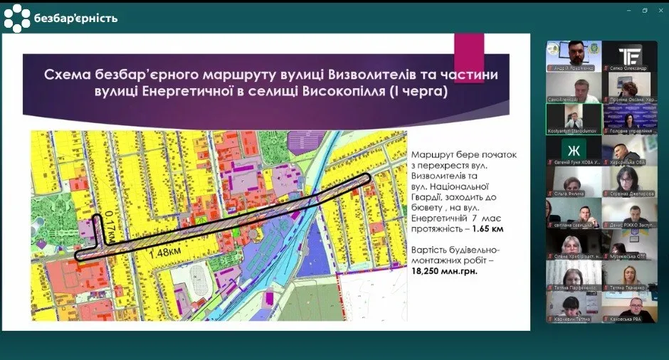 Схема безбар'єрного маршруту, що включає лікарні, школи та зупинки громадського транспорту у Херсоні 4