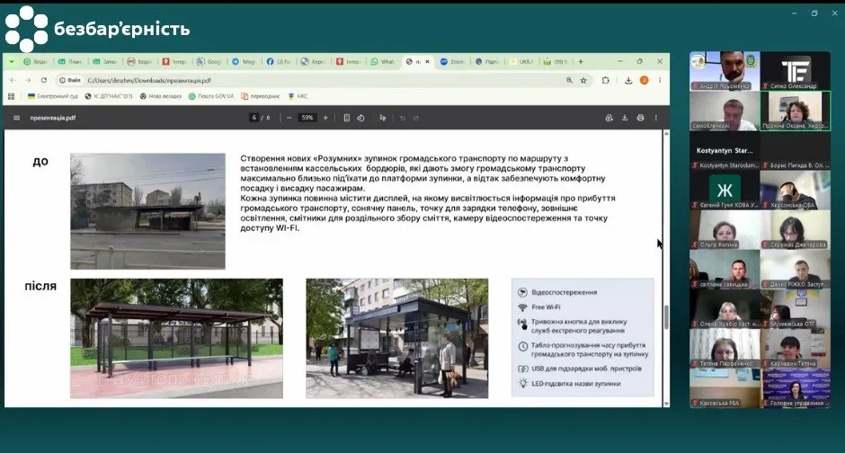Схема безбар'єрного маршруту, що включає лікарні, школи та зупинки громадського транспорту у Херсоні 8