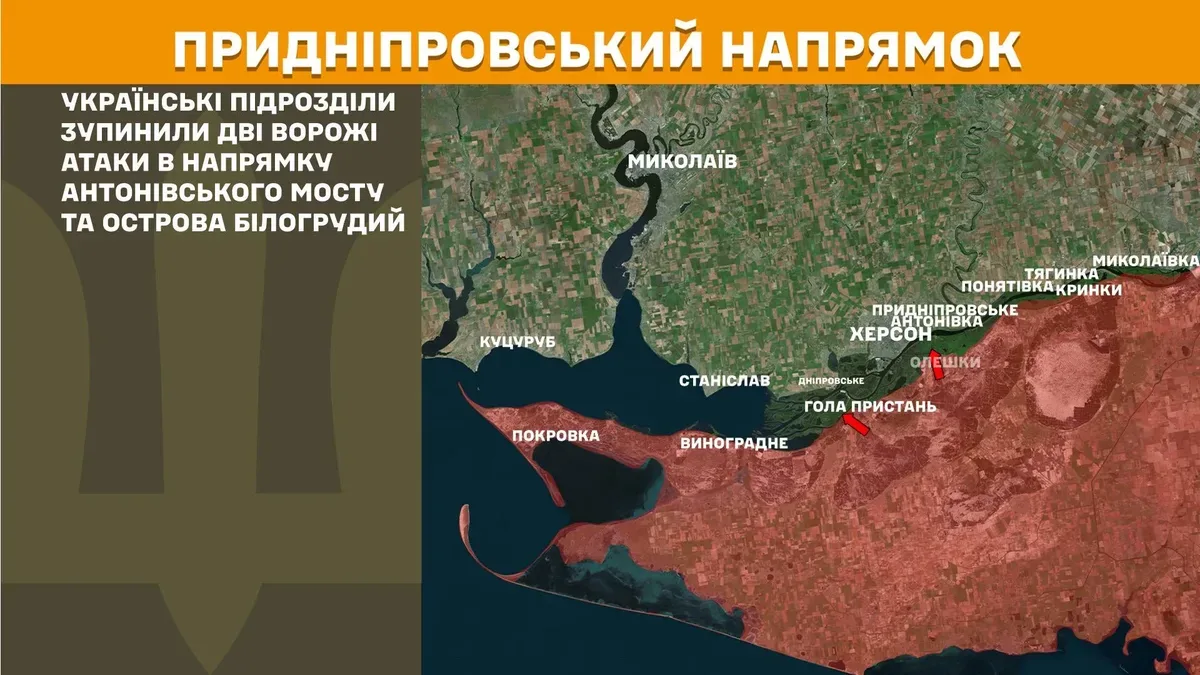 Українські військові відбивають атаки росіян біля Антонівського мосту та острова Білогрудий на Херсонщині. 1