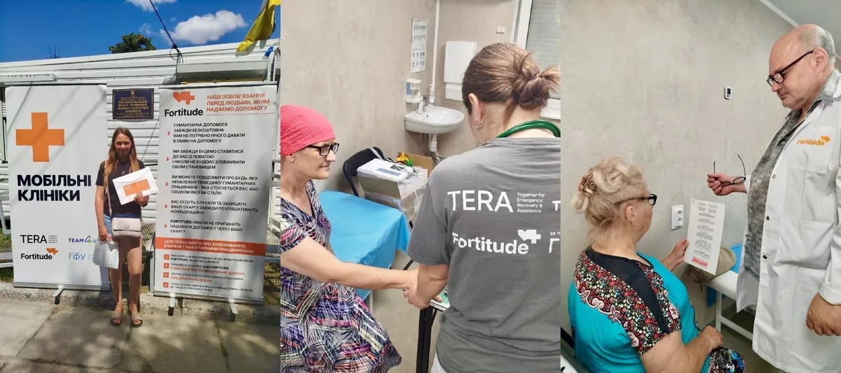 Медичні працівники надають консультації та допомогу пацієнтам у мобільній клініці Fortitude на Бериславщині. 1