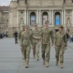 Студенти військового вишу на плацу або під час навчання, символіка Академії Сагайдачного