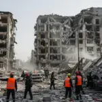 Пошкоджені будинки після обстрілів в Херсоні, рятувальники на місці події