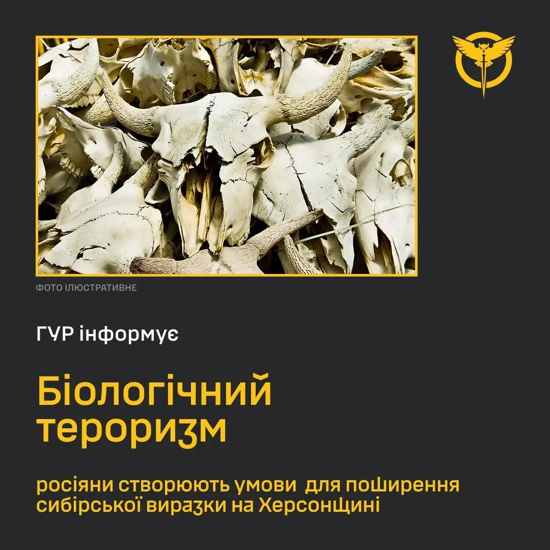 Карта Херсонської області з позначками місць, де росіяни вигадали спалах сибірської виразки. 6