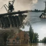 Зруйнована Каховська ГЕС після підриву російськими окупантами у 2023 році
