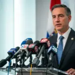 Начальник Херсонської ОВА Олександр Прокудін під час брифінгу повідомляє про повернення дітей та виділення коштів на котельню