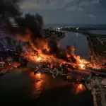 Залізничний міст через Північно-Кримський канал біля Роздольного після удару Сил оборони України