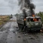 Знищена військова вантажівка окупантів на дорозі Херсонщини, 2026