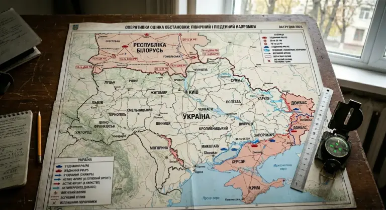 Тактична карта з позначеними регіонами Білорусі та України - ілюстрація до аналітики про північний фронт