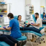 Люди здають кров у пункті переливання, наголошуючи на важливості донорства в умовах війни на Херсонщині