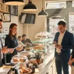 Олександр Прокудін та Світлана Онищук відвідують кав'ярню Prostir. coffee, засновану переселенцями з Херсонщини