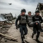 Поліцейські Херсонщини евакуюють поранену жінку з населеного пункту Новорайської громади під обстрілом дронів