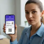 Українка тримає смартфон з відкритим застосунком Дія, на екрані якого відображається електронна Картка платника податків