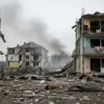 Пошкоджені будинки після обстрілу на Херсонщині, видні сліди руйнувань, уламки