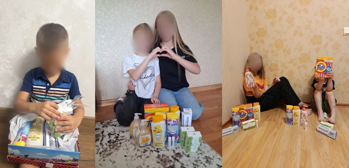 Діти-переселенці з Чаплинської громади отримують гігієнічні набори в Черкасах від міжнародної організації. 1