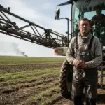 Аграрій на Херсонщині працює в полі під загрозою російських дронів, сільськогосподарська техніка на фоні