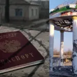 Літня жінка на тлі пошкоджених будівель у Голій Пристані