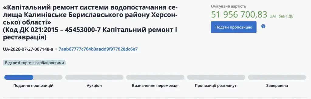 Калинівська громада витратить 51,96 млн на водопостачання селища
