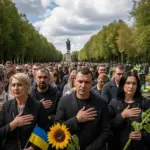 Люди на Марсовому полі у Львові вшановують пам'ять загиблих військових з Херсонщини