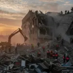 Рятувальники працюють на місці обстрілу в Херсоні