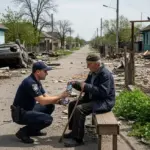Поліцейські евакуюють чоловіка з Новоолександрівки на Херсонщині, який потребує медичної допомоги після руйнування будинку