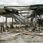 Пошкоджена конструкція автозаправної станції
