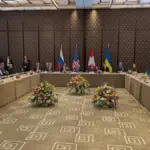 Карта бойових дій з позначенням окупованих територій на Донеччині та Херсонщині, на які Росія має плани
