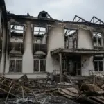 Зруйнована будівля Херсонської державної морської академії після пожежі
