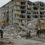 Пошкоджені будівлі та наслідки обстрілів у Херсоні, рятувальники працюють на місці події