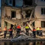 Рятувальники на місці події в Дніпровському районі Херсона, де дрон убив жінку.