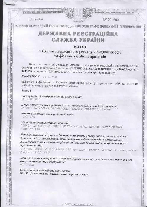 В Каховке сразу два легитимных руководителя городской организации Партии регионов?
