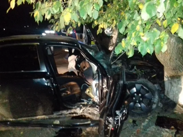 В Бериславе автомобиль врезался в дерево, водителя вытаскивали спасатели