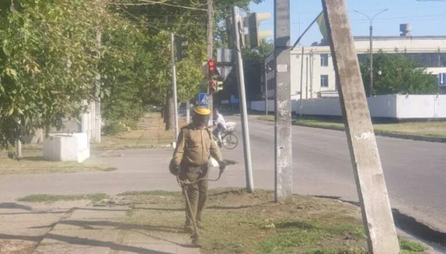 Покос травы в Каховке ведется без перерыва