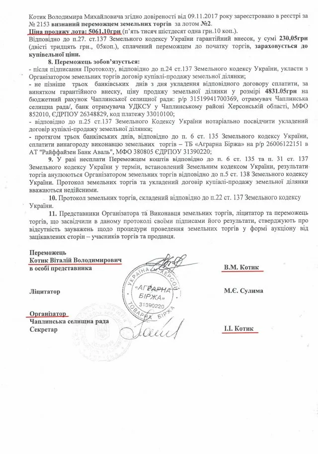 Землю – дітям: як голова та секретар Чаплинської селищної ради продали ділянки донці та сину