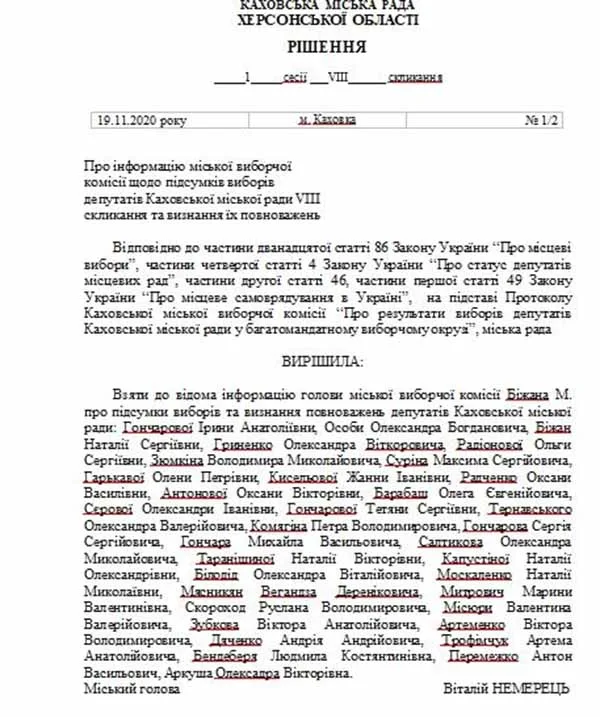 Каховский горсовет обнародовала решения, за которые никто не голосовал